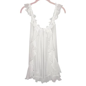 In Bloom by Jonquil White Floral Mesh Crochet Knit Babydoll Size Medium - Picture 1 of 5