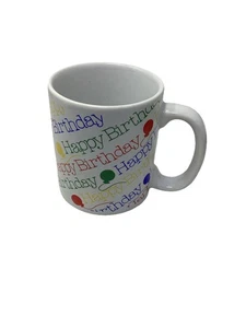 Vintage Enesco Happy Birthday Regenbogenfarben 4" Tasse mit Luftballons - Bild 1 von 3