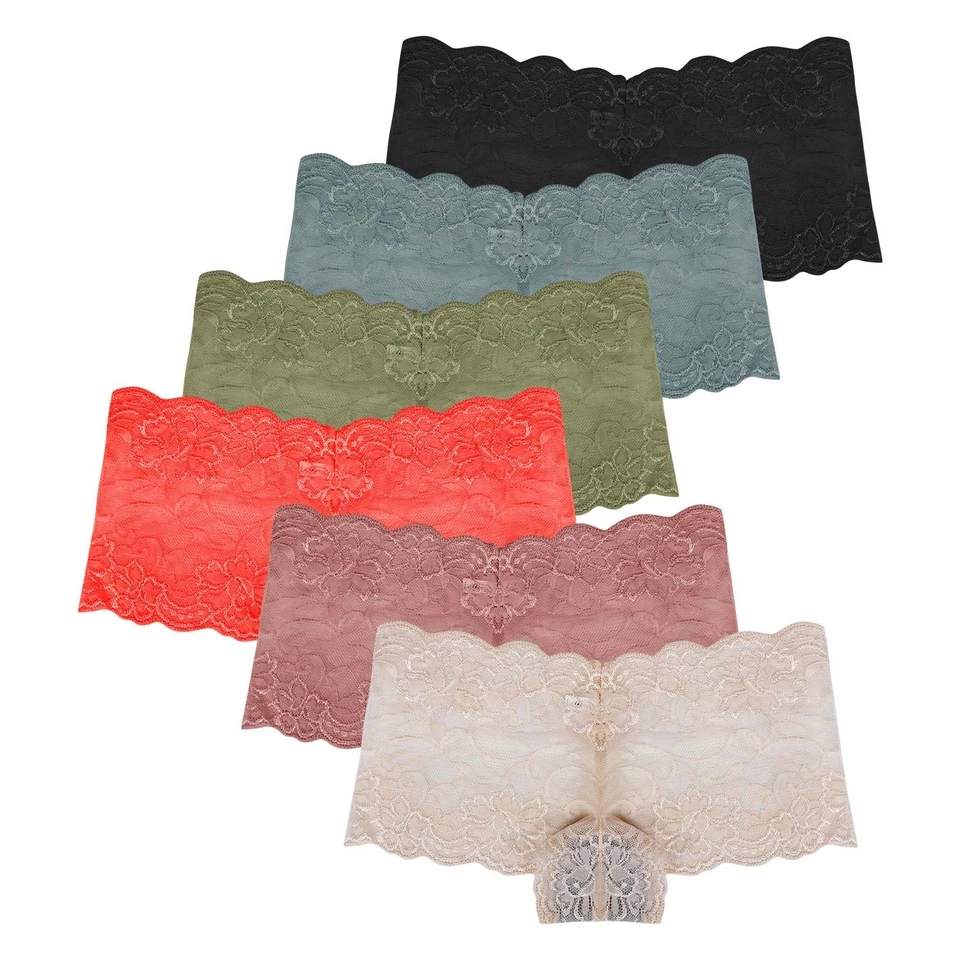 6er Set Damen Sexy Spitze Hotpants Slips Baumwolle Unterhose Panty Unterwäsche  - Bild 1 von 1