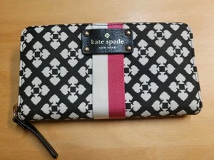 Kate Spade New York Classic Spade Neda Zip Around Wallet Clutch Pink Black Cream - Picture 1 of 12