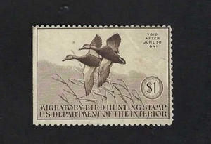 RW7 1940 US Duck Stamp No Gum - Mint? - Faults - Straight edge - Picture 1 of 2