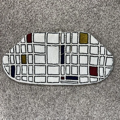 Vintage White MCM Mod Black White Mondrian Beaded Clutch Purse READ Geometric - Image 1 of 4