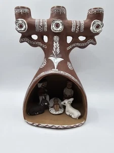 Vintage Nativity Hand Made Perovian Pottery 8"x 6" Beautiful - Picture 1 of 7