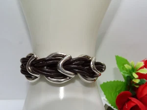 NUEVO CON ETIQUETAS AUTÉNTICO Pulsera Uno de 50 Cuero/Plateado "Pasos a pasos" - Imagen 1 de 2