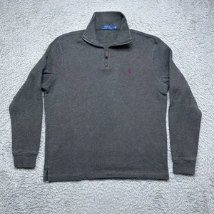 Polo Ralph Lauren Sweater Mens Medium Gray Pullover 1/4 Zip Pony Logo Casual - Picture 1 of 11