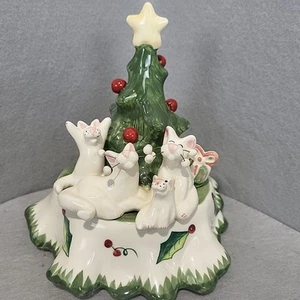 Annaco Creations Whimsiclay Amy Lacombe "Christmas Morning" Katze Kätzchen Spieluhr - Bild 1 von 11