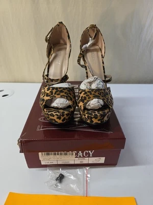 Delicacy Leopard Faux Suede Platform Open Toe Stilleto 5 Inch Heel Size 8.5 NIB  - Image 1 of 4