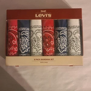 Levi's 6 Pack Bandana Set, 100% Cotton, Red/Blue/White - Picture 1 of 2