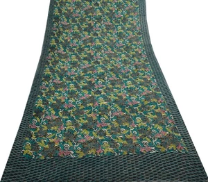 Sushila Vintage Saree 100% Pure Georgette Silk Printed Floral 5 YD Craft Fabric - Picture 1 of 9