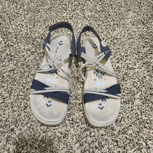 Skechers Reggae schmale Sandalen Größe 9 blau grau Riemchen Komfort Memory Foam Schuh - Bild 1 von 2