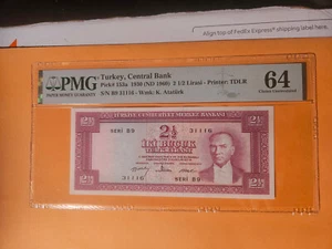 Turkey Banknote AU/UNC PMG graded - Picture 1 of 2