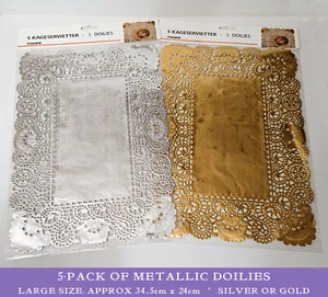 5 METALLIC FOIL RECTANGULAR DOILIES Apr35x24cm Yellow Gold Silver XMAS CHRISTMAS - Picture 1 of 15