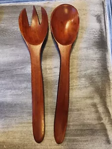 Juego de cuchara tenedor de madera tallada utensilio para ensalada liso - Imagen 1 de 2