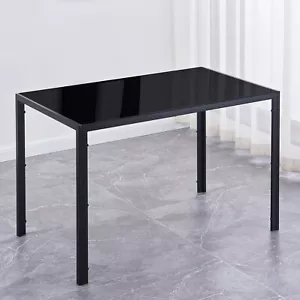 51.2" Black Tempered Glass Dining Table Metal Frame for Dining Room Kitchen - Picture 1 of 7