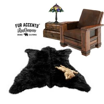 FUR ACCENTS Black Bear Skin Rug - Plush Shag Faux Fur - Bonded Suede Lining - Made in USA