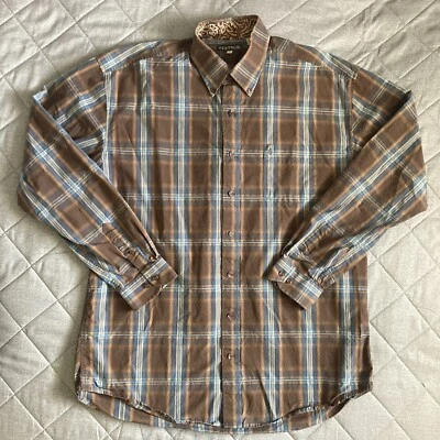 Stetson Western Long Sleeve Button Down Shirt Men's XL Blue Brown Plaid Cotton - Image 1 of 4