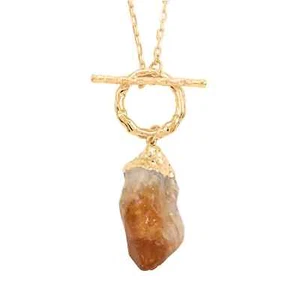 Goldtone Natural Citrine Necklace Jewelry Gift for Women Size 34 Ct 67.5 - Picture 1 of 6