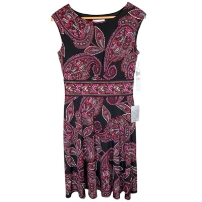 NEW Nordstrom London Times Paisley Print Dress Sleeveless Black Pink US Size 10 - Image 1 of 4
