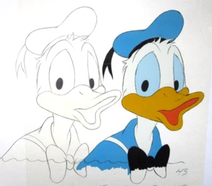 1980's DONALD DUCK WALT DISNEY ORIGINAL PRODUCTION CEL + DRAWING sailor hat - Picture 1 of 8