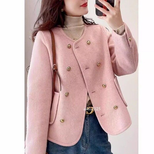 OFF WHITE Giacca lana corta chic donna invernale nuova cappotto tweed doppio bottone cappotto lana