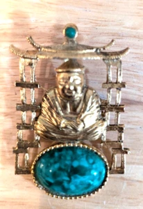 Broche Buda vintage años 60/color dorado/jade sintético - Imagen 1 de 6