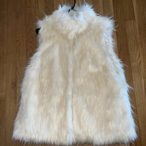 MARC NEW YORK Andrew Marc Faux Fur Vest Coat Cream Size L Long Fur NWT $129 Rtl - Picture 1 of 12