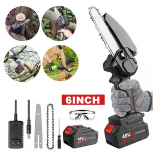 6 Inch Mini Handheld Electric Chainsaw Cordless Brushless Chain Saw Wood Cutter - Picture 1 of 11