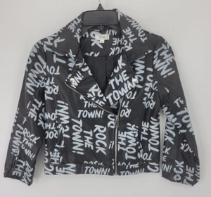 D-Signed Descendants Disney Jacket Girls Large Black Grafitti Moto Zip Outerwear - Picture 1 of 8