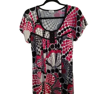 CDW Creative Design Works Womens Circle Pattern Short Sleeve Blouse Size Large - Picture 1 of 7