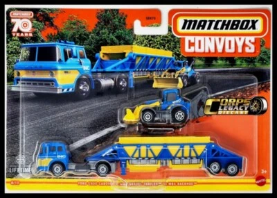 Matchbox Convoys Blue & Yellow Ford C900 Cabover & Gravel Trailer w/ Backhoe - Image 1 of 2