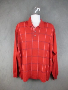 HARoLD PoWELL Sweater Men XL Red Plaid Collared Grandpa Made in Italy Wool Blend - Picture 1 of 10