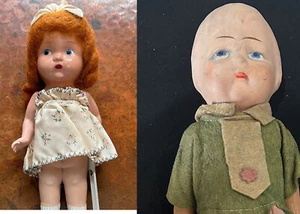 PATSY TYPE DOLL/NO MARK/NOT JOINTED AND ANTIQUE PAPER MACHE DOLL - Picture 1 of 6