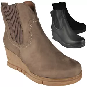 Botas de cuña al tobillo Zapatos Damas Tacones Chelsea Moda Mujeres Cálidas Forradas Cremallera Tallas - Imagen 1 de 10