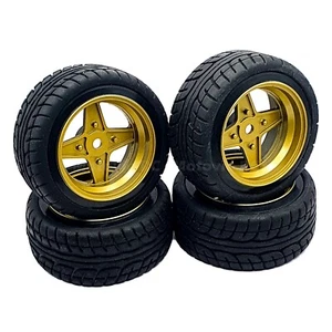 Pneumatici Ruote Stradali 1/10 RC Retro 4 Razze Oro per Tamiya TT02 Capri Mini Escort - Foto 1 di 9
