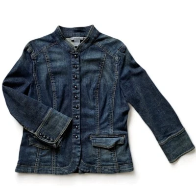 Chaqueta vaquera estilo militar estilo jean azul vintage Ann Taylor para mujer talla 10 usada en excelente estado Foto 1 de 4