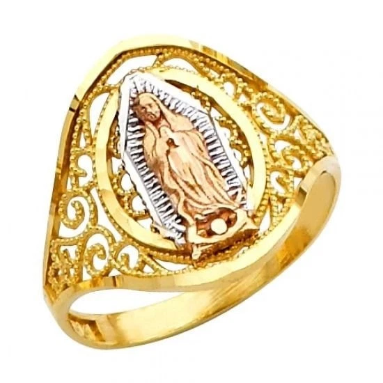 14K Solid Gold Fancy Virgen de Guadalupe Lady of Guadeloup Filligree Ring - Image 1 of 1