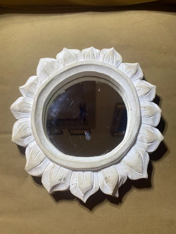 Small White Washed Wood Framed Circular Mirror - 11.5" W x 10.5" L x 1.25" D Cover