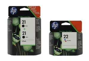 3 x Inchiostro Originale HP Deskjet D2360 D2460 F2180 F2224 F2280 F4180/n. 21+22 - Foto 1 di 1