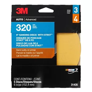 3M 6" 320 GRIT Stikit PSA Gold Abrasive Sandpaper Sanding Disc 5 in a box 31435 - Picture 1 of 1
