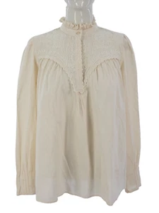 BaSh Blouse ESMA Beige Victorian Eyelet Floral Embroidery Ruffle Neck Western S - Picture 1 of 12