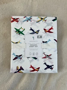 Pottery barn Kids Zane Airplanes Organic Sheet Set Full navy yellow green red - Picture 1 of 3