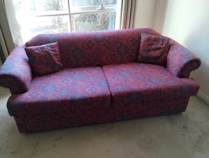 Ikea Tulka 2.5 Seater Red Pattern Design Sofa With Cushion Seats and Pillows - Picture 1 of 10