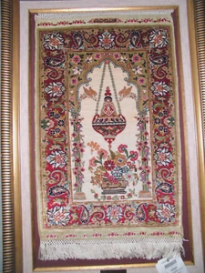 Seidenteppich Özipek-Hereke Wandteppich Original 44x29 cm, Türkei,im Rahmen, Neu - Bild 1 von 7
