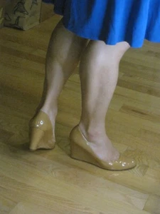 J. Crew Martina Brown Patent Leather Round Toe 3" Wedge Heels 10 Italy - Picture 1 of 22
