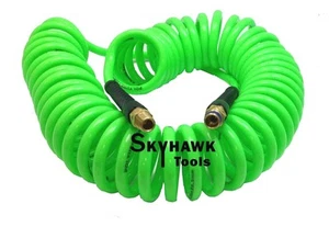 1/4" x 30 foot POLYURETHANE RE COIL AIR HOSE male SWIVEL Fittings GREEN recoil - Picture 1 of 2