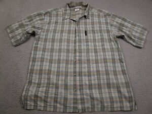 Columbia Shirt Mens Medium Brown Plaid Button Up Outdoor Pocket Short Sleeve
