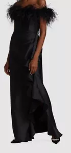 $850 Badgley Mischka Women's Black Trimmed Asymmetrical Ruffle Gown Dress 2 - Picture 1 of 3