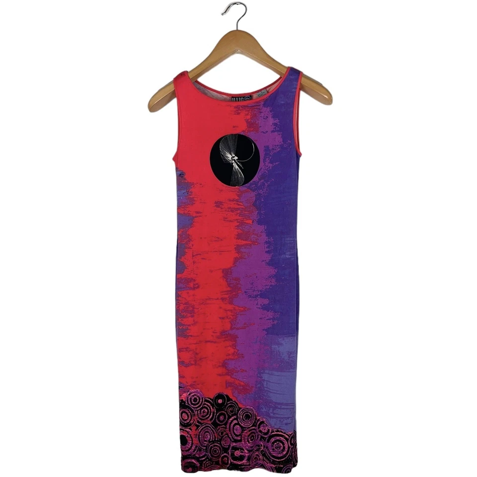 Vestido de Seda ILLIG De Colección Para Mujer Talla Pequeña Fiesta Rave Y2K Tie Dye Arte Abstracto Foto 1 de 4