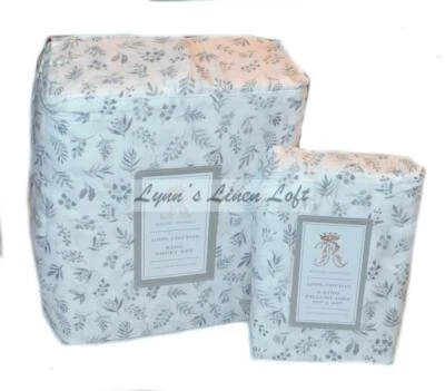 RACHEL ASHWELL SHABBY CHIC Silver Grey Leaf KING SHEET SET 6P COTTON NEW - Image 1 of 4