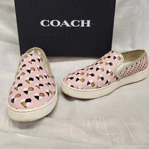 COACH womens Sz 10B Pink Blush slip on Hearts sneakers FG2113 - Picture 1 of 9
